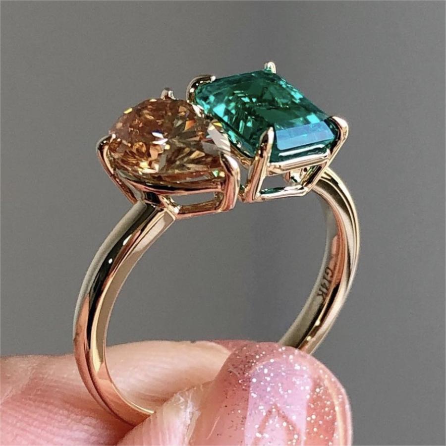 Double Zircon Square Stone Ring