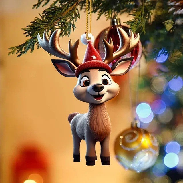 Christmas Tree Cute Deer Christmas Hat Deer Pendant Decorations