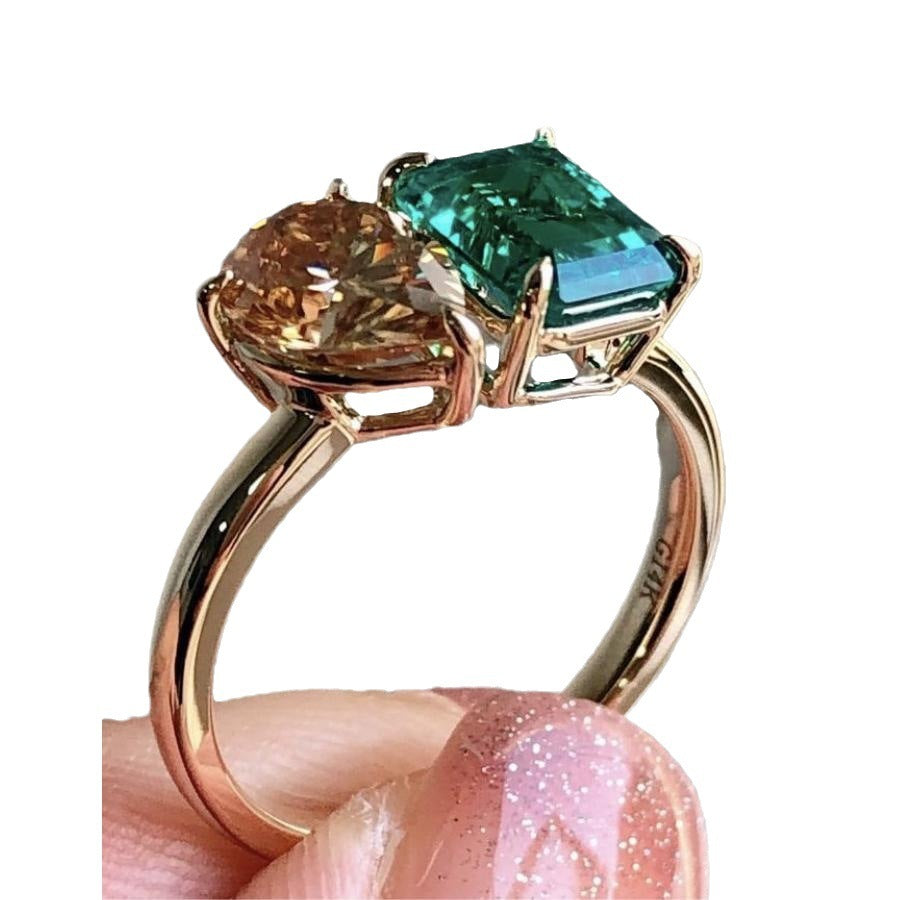 Double Zircon Square Stone Ring