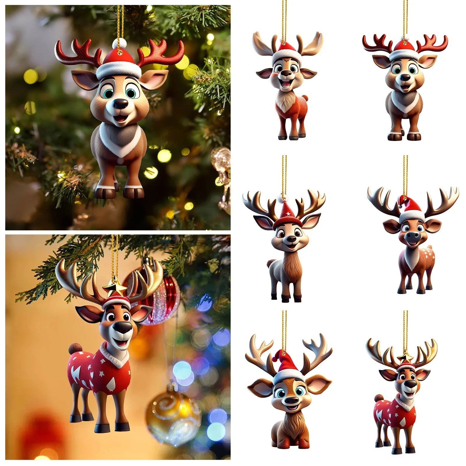 Christmas Tree Cute Deer Christmas Hat Deer Pendant Decorations