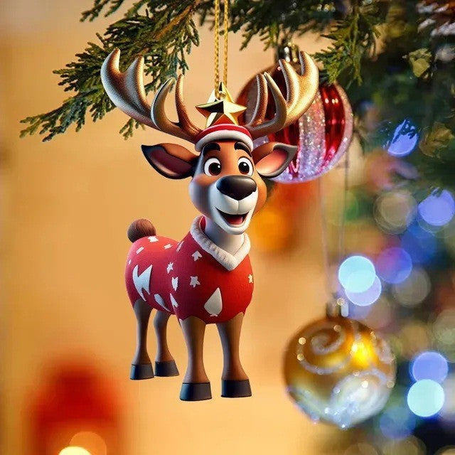 Christmas Tree Cute Deer Christmas Hat Deer Pendant Decorations