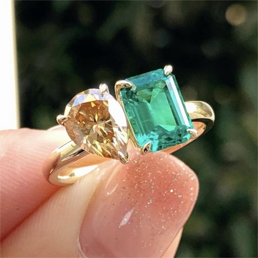 Double Zircon Square Stone Ring