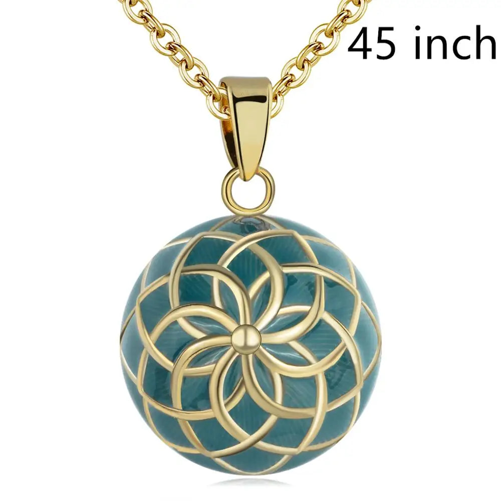 Green Gold Color Flower Ball Necklace