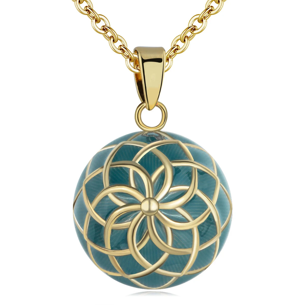 Green Gold Color Flower Ball Necklace