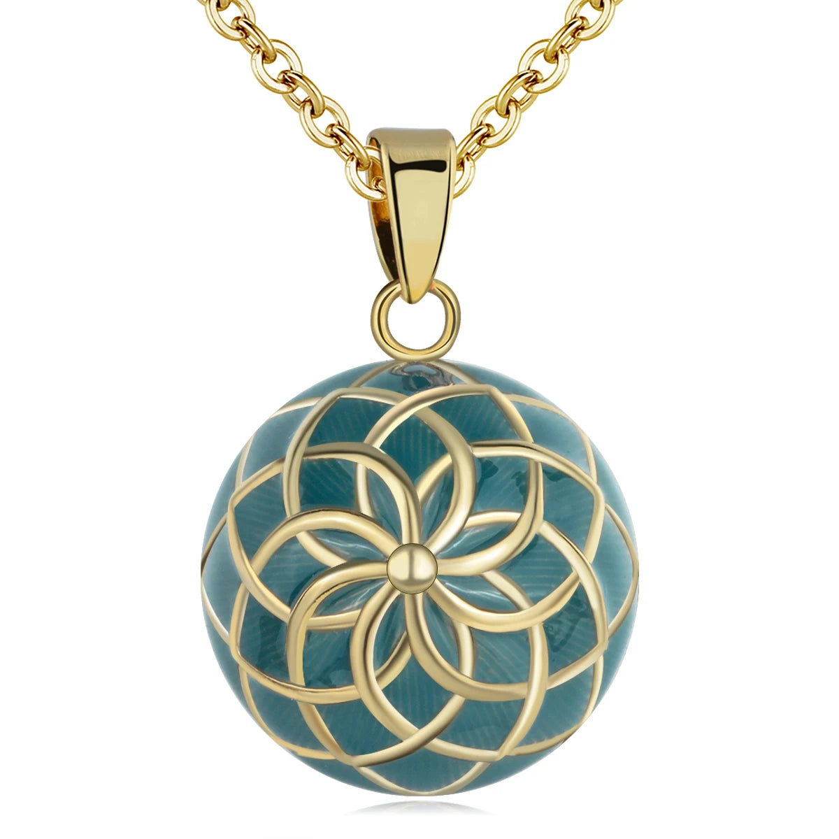 Green Gold Color Flower Ball Necklace