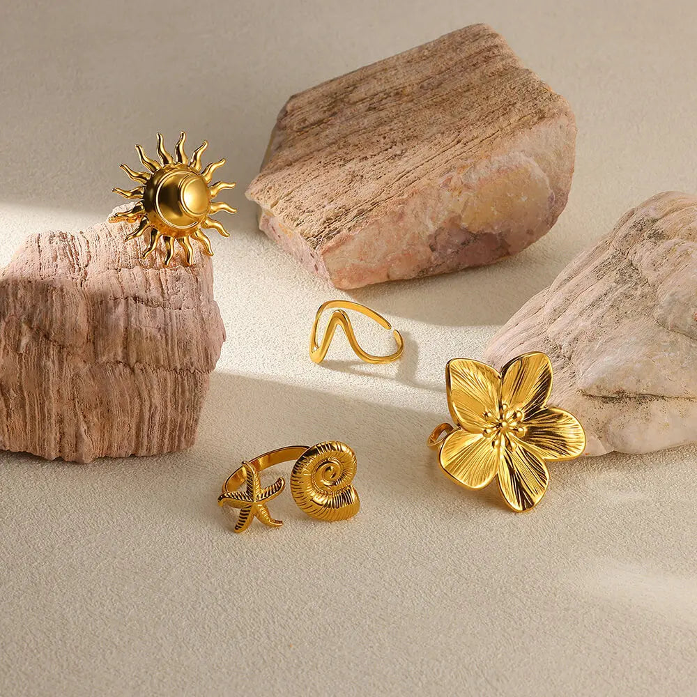 Elegant Stainless Steel Big Bloom Flower Rings