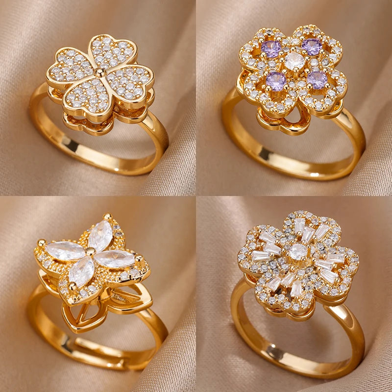 Four Clover Rotating Anxiety Rings