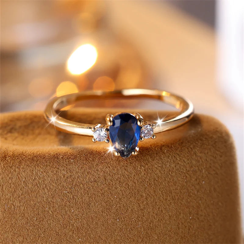 Minimalist Pear Cut Royal Blue Stone Rings