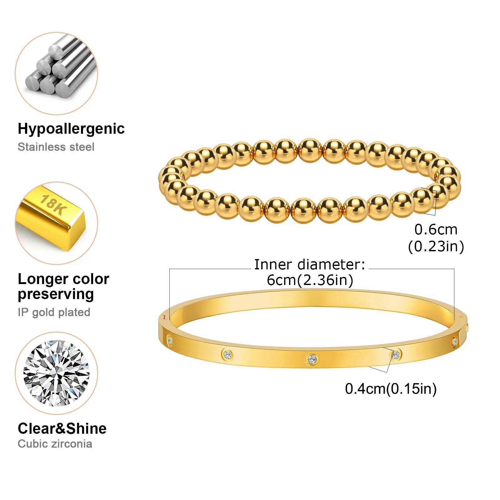 Simple Stacked Gold Plated Beads Bracelets
