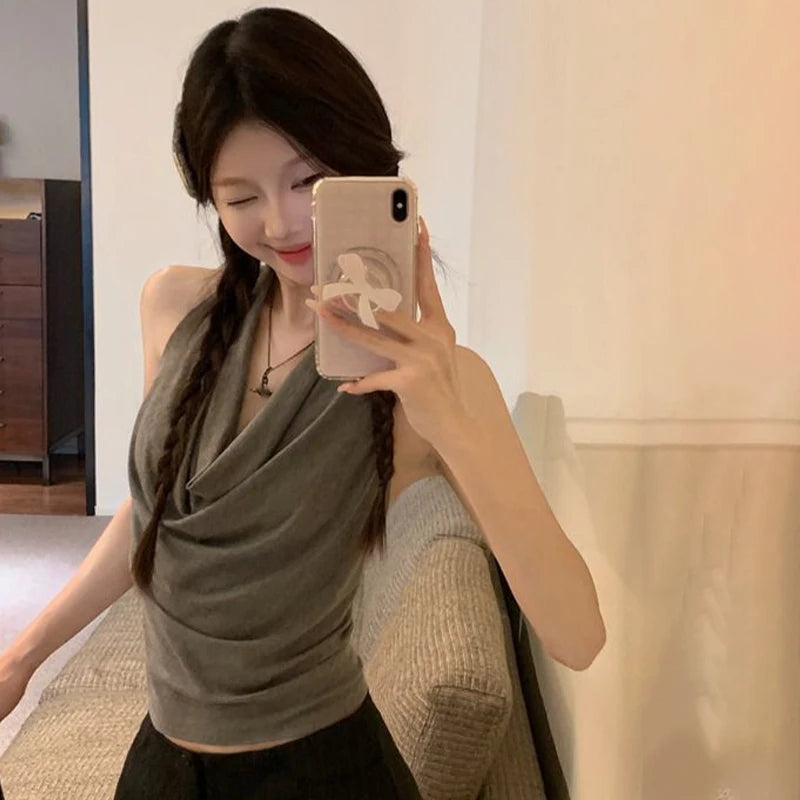 Pure Swing Collar Halter Sleeveless Slim Tank Top