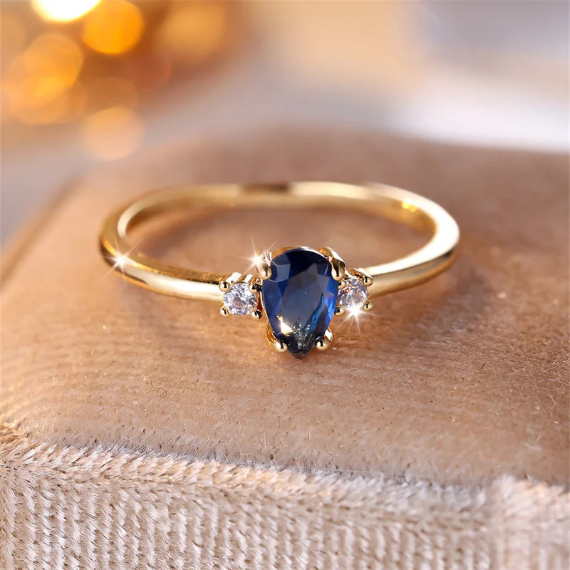 Minimalist Pear Cut Royal Blue Stone Rings
