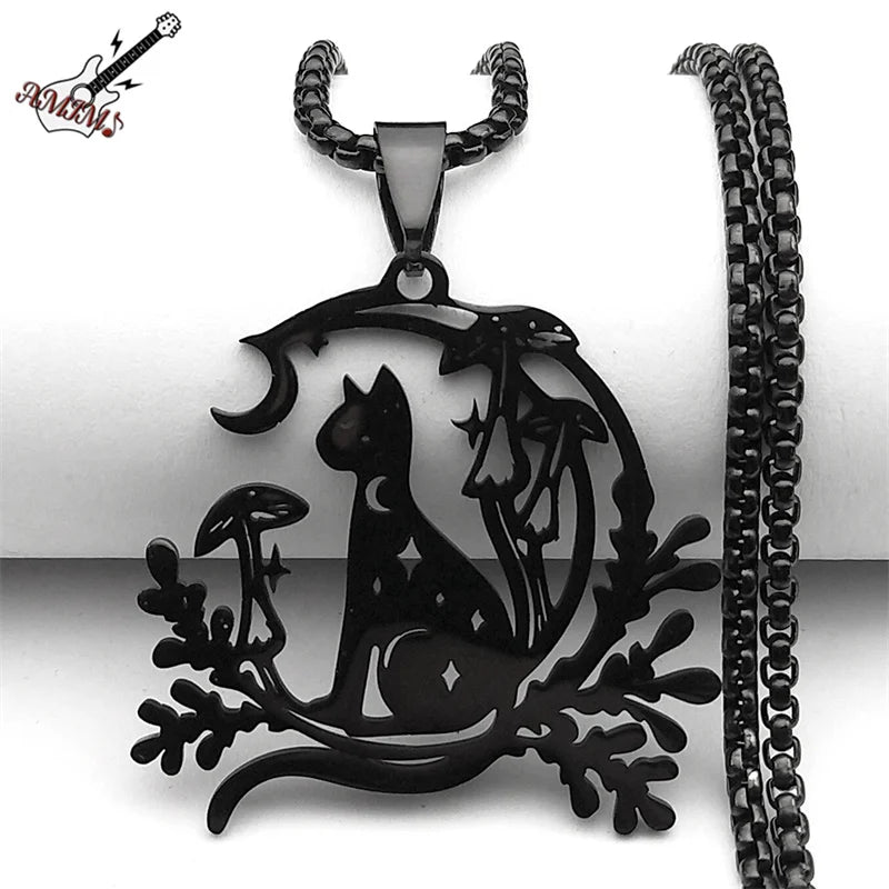 Night Witchcraft Black Cat Pendant Necklace