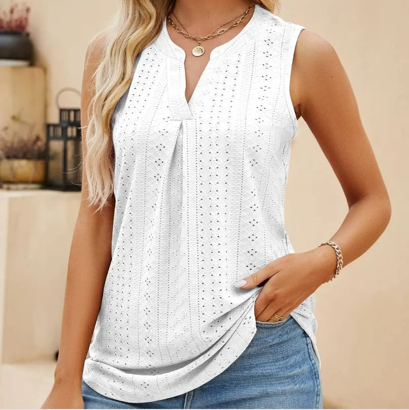 Hollow Out V Neck Sleeveless Blouses