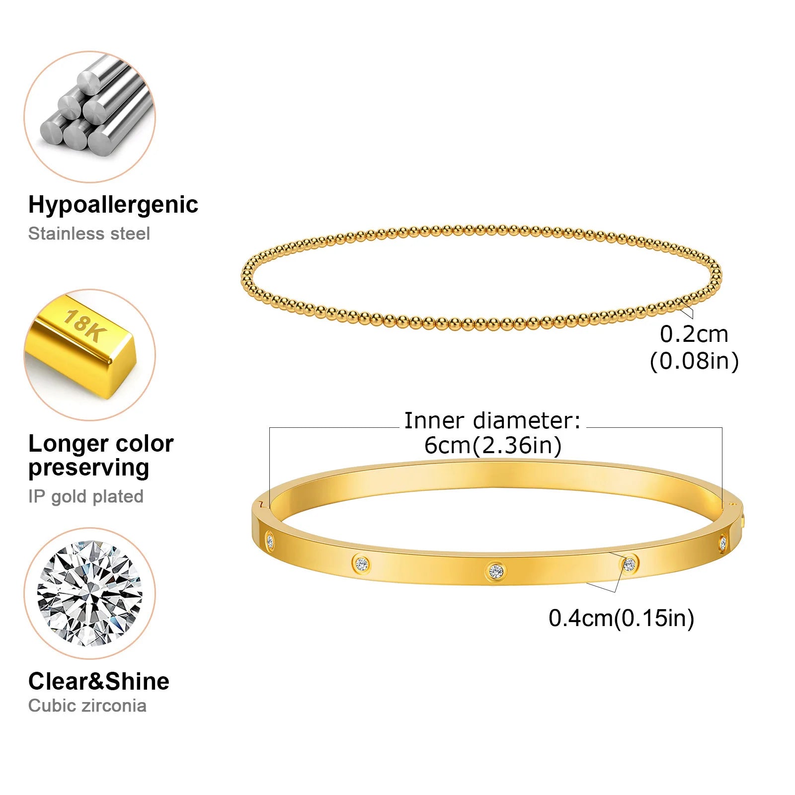 Simple Stacked Gold Plated Beads Bracelets