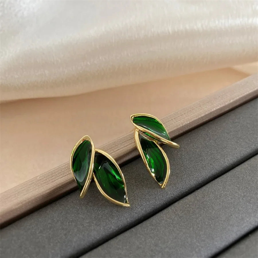Metal Trendy Fresh Grey Leaf Stud Earrings
