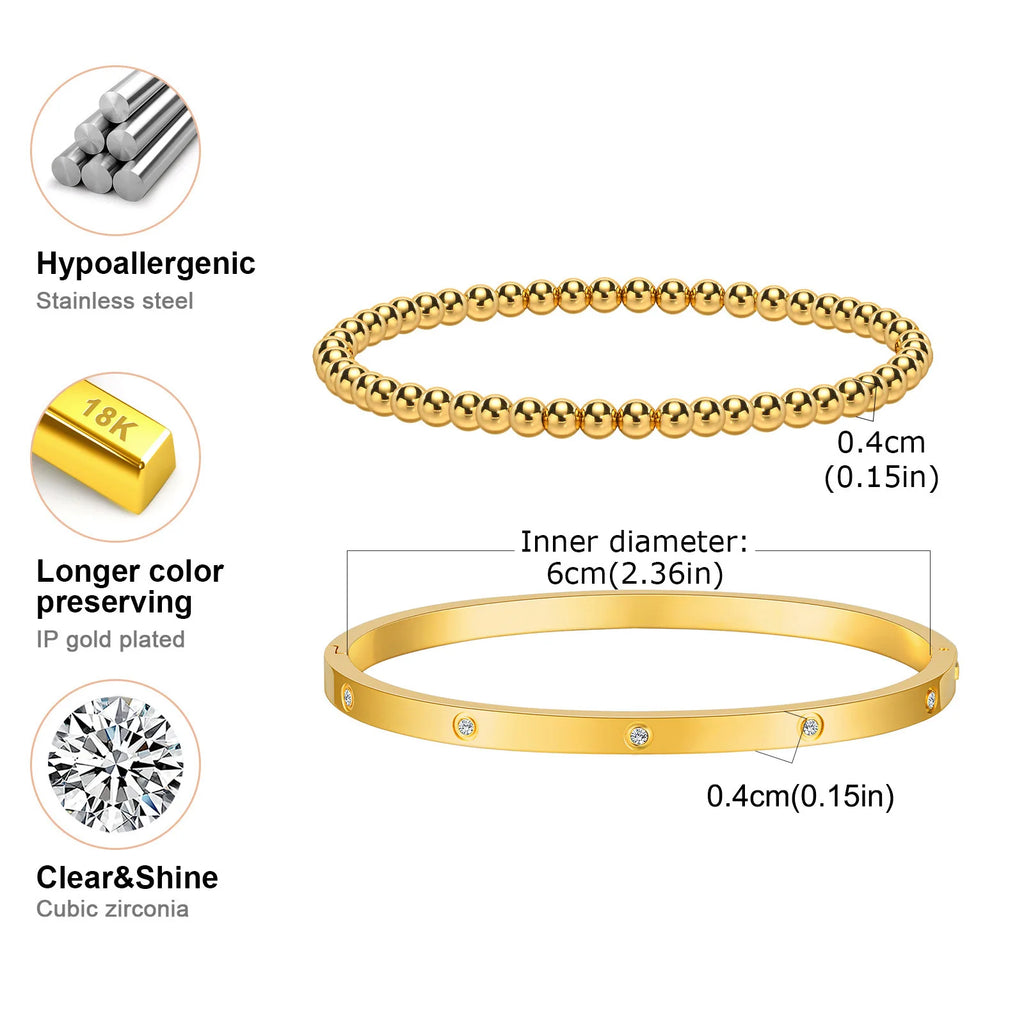 Simple Stacked Gold Plated Beads Bracelets