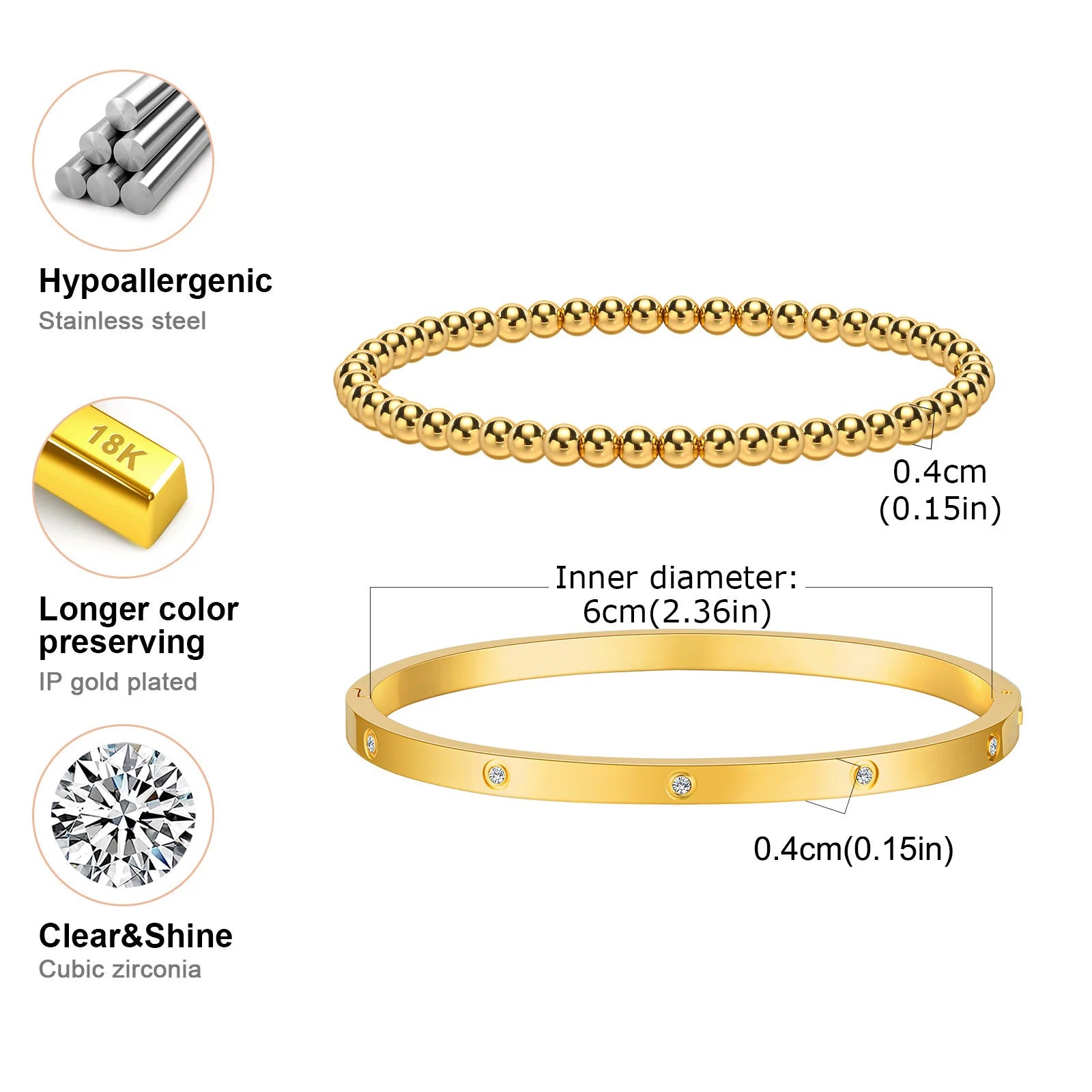 Simple Stacked Gold Plated Beads Bracelets