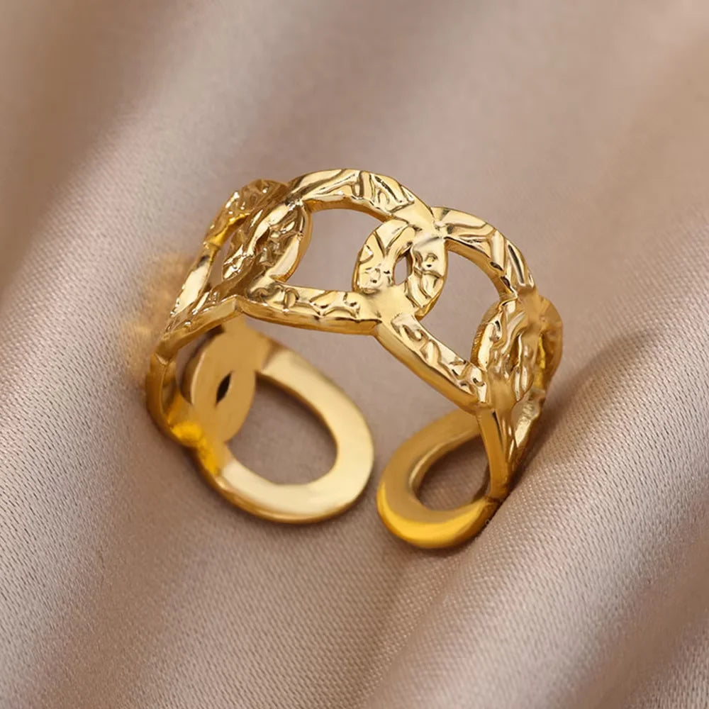 Elegant Stainless Steel Big Bloom Flower Rings