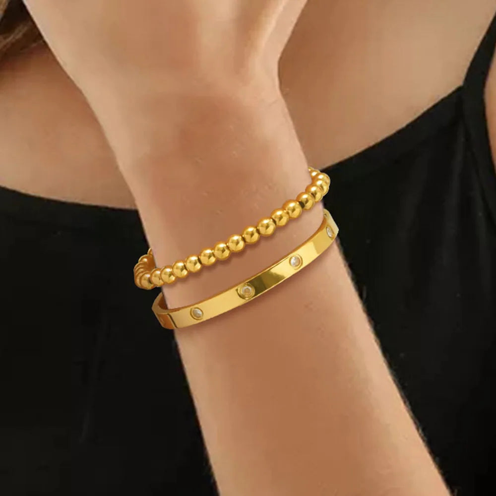 Simple Stacked Gold Plated Beads Bracelets