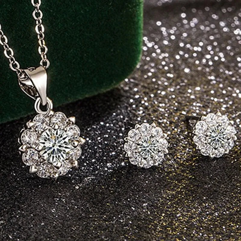 Zirconia Pendant Necklace Earrings Set
