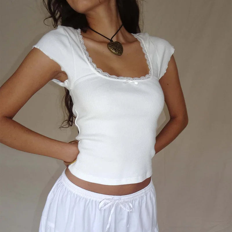 Vintage Baby Tee Cottage Knitted T-Shirt