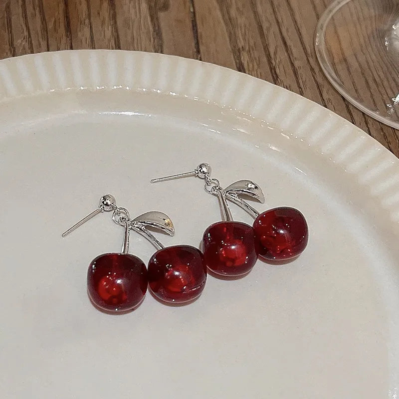 Elegant Delicate Red Cherry Stud Earrings
