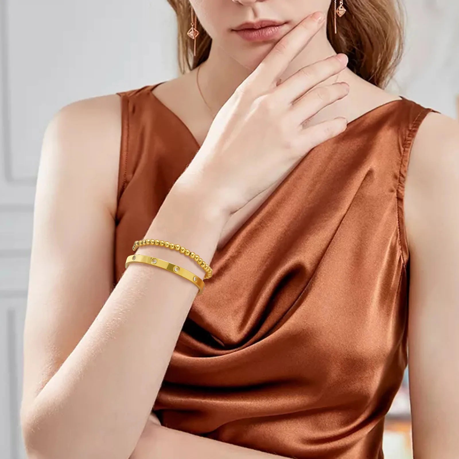Simple Stacked Gold Plated Beads Bracelets
