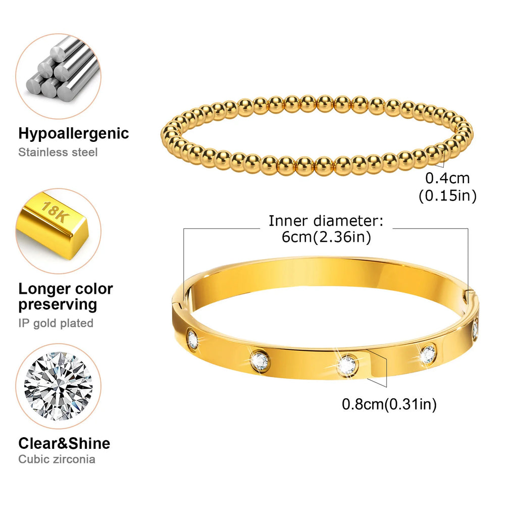Simple Stacked Gold Plated Beads Bracelets