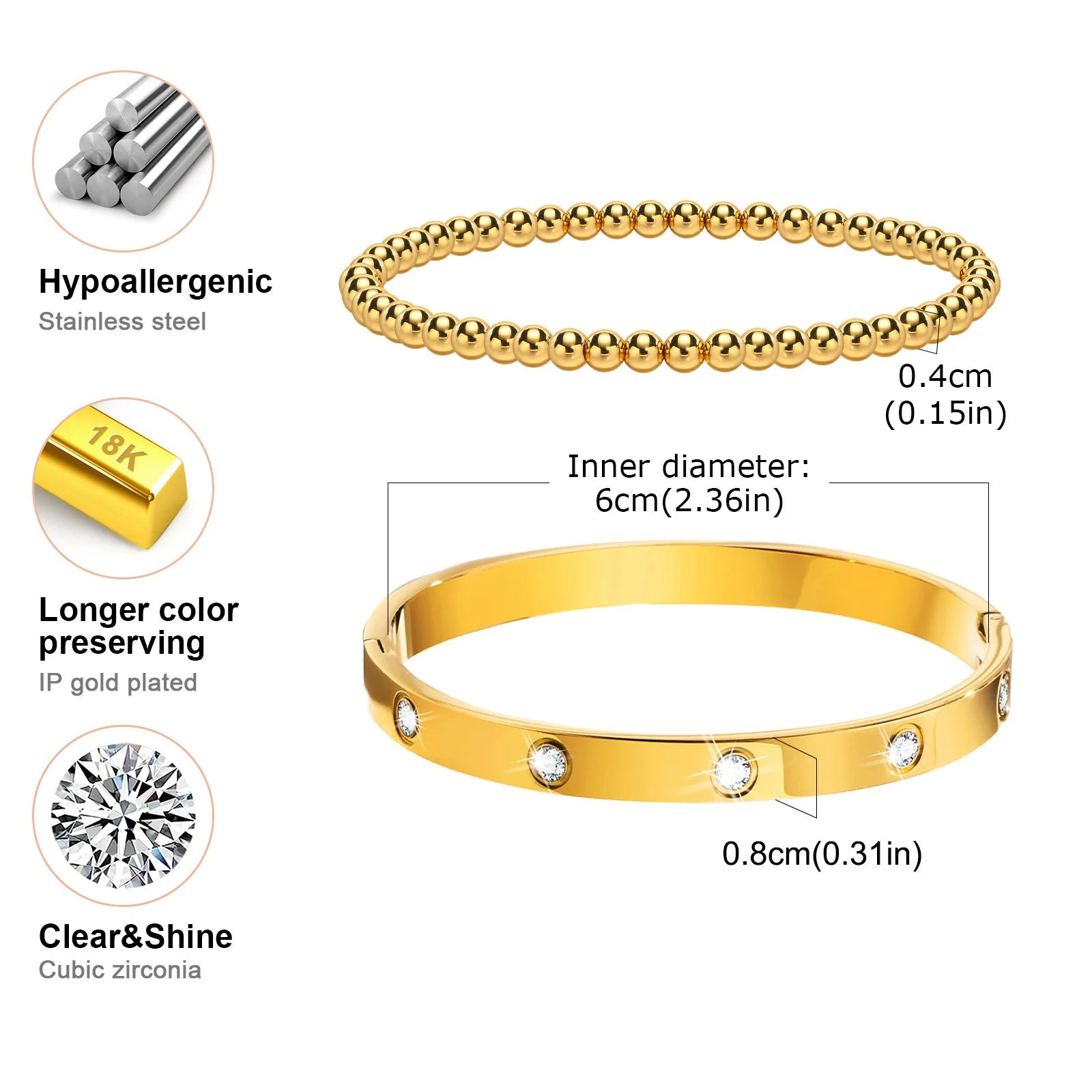Simple Stacked Gold Plated Beads Bracelets
