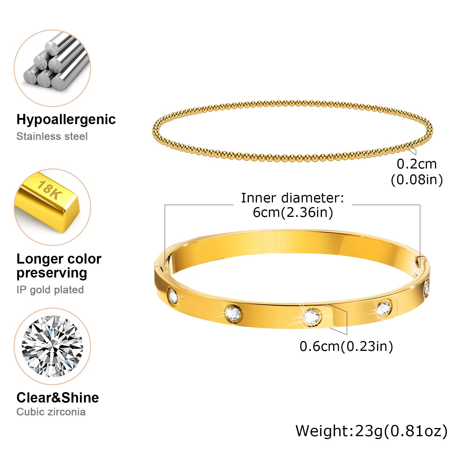 Simple Stacked Gold Plated Beads Bracelets