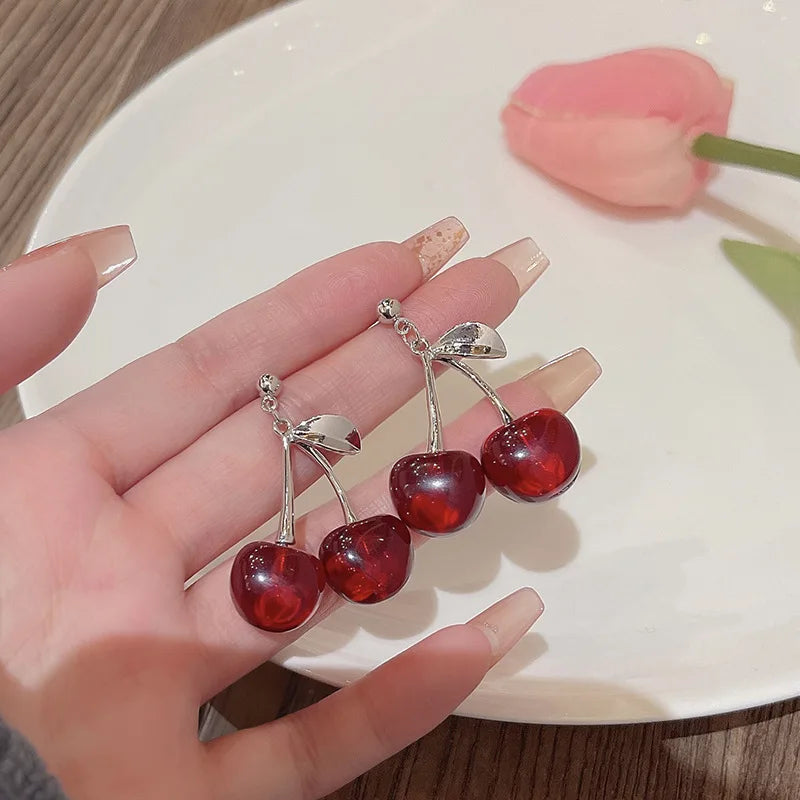 Elegant Delicate Red Cherry Stud Earrings