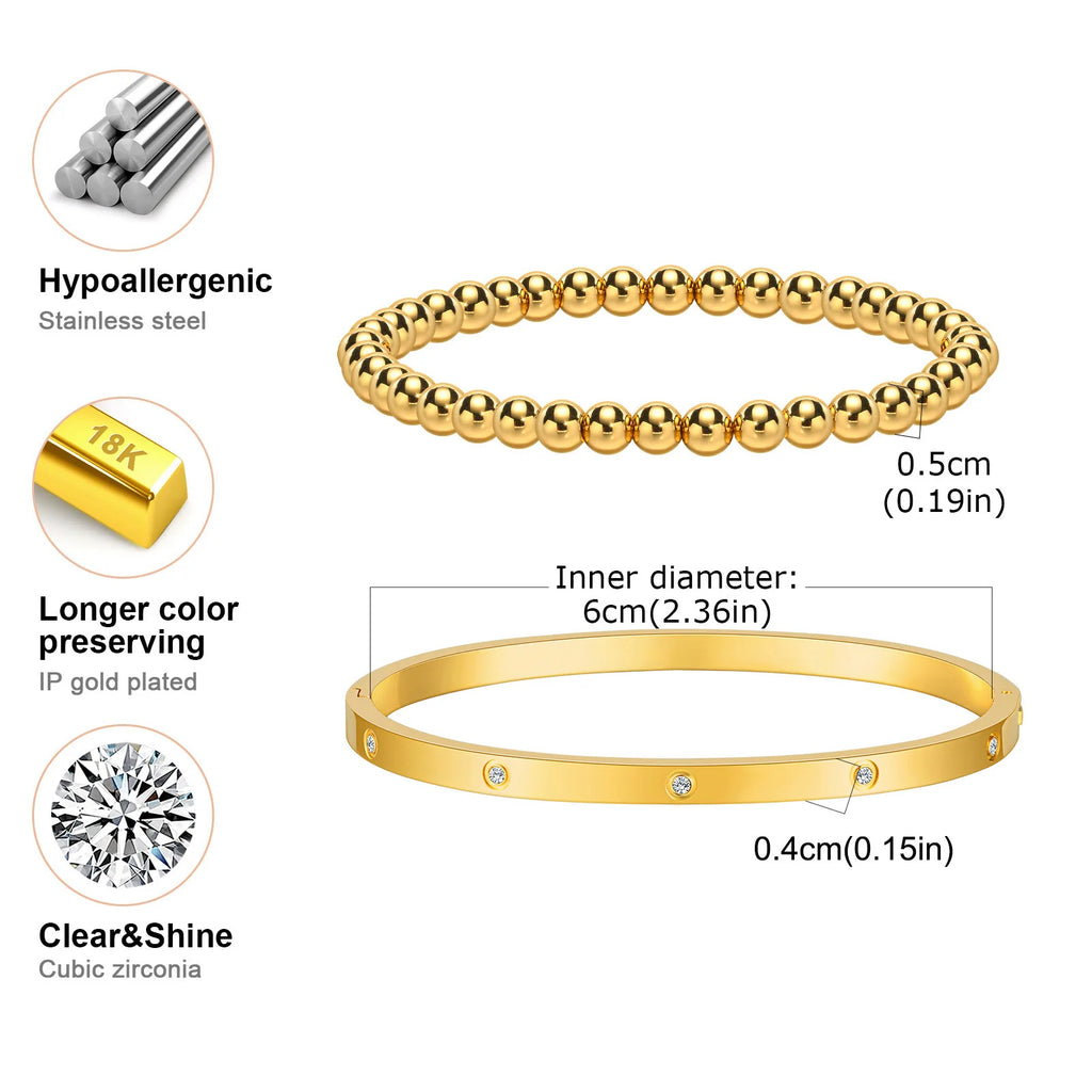 Simple Stacked Gold Plated Beads Bracelets