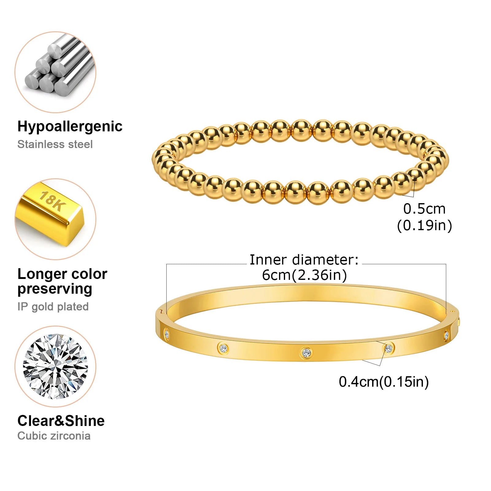 Simple Stacked Gold Plated Beads Bracelets