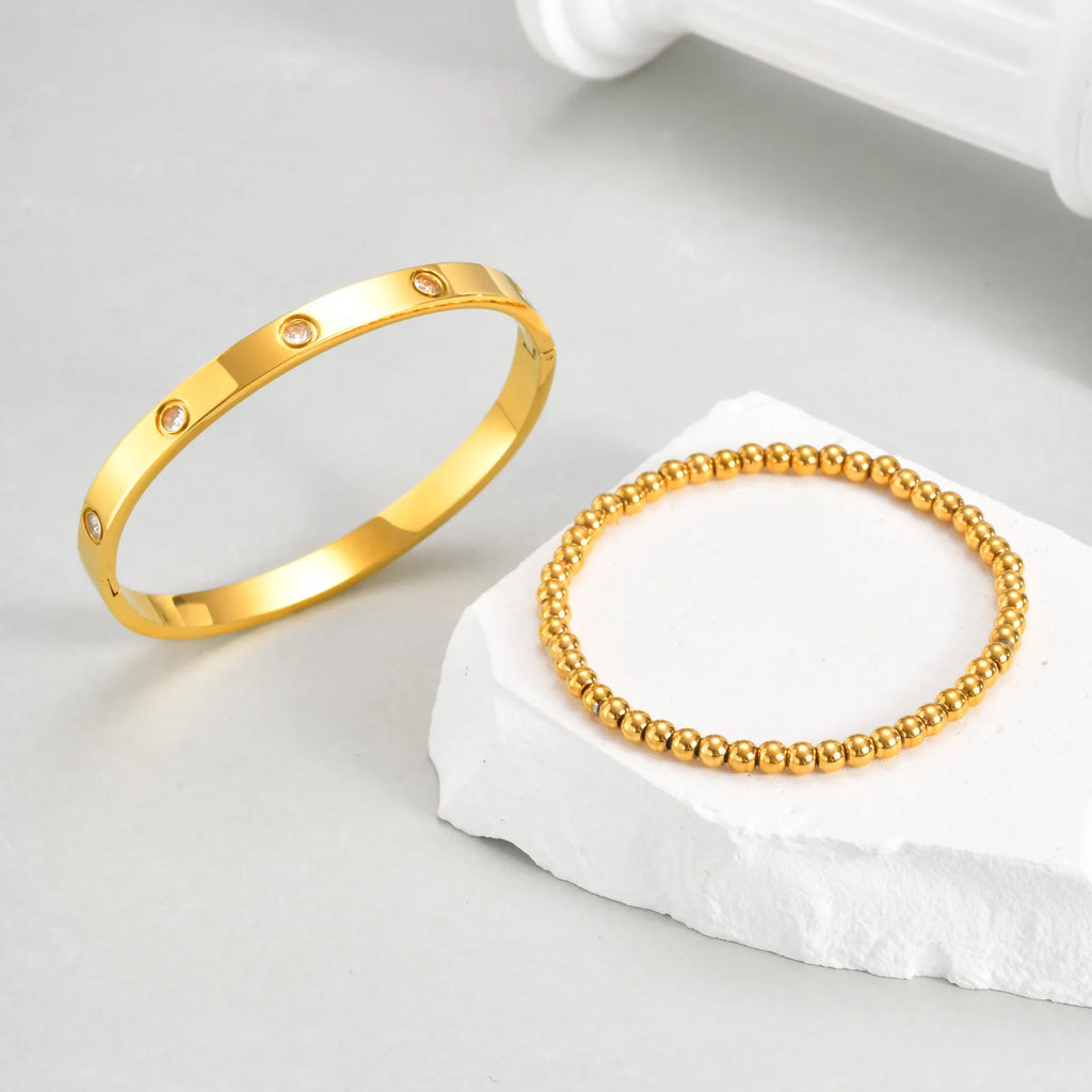 Simple Stacked Gold Plated Beads Bracelets