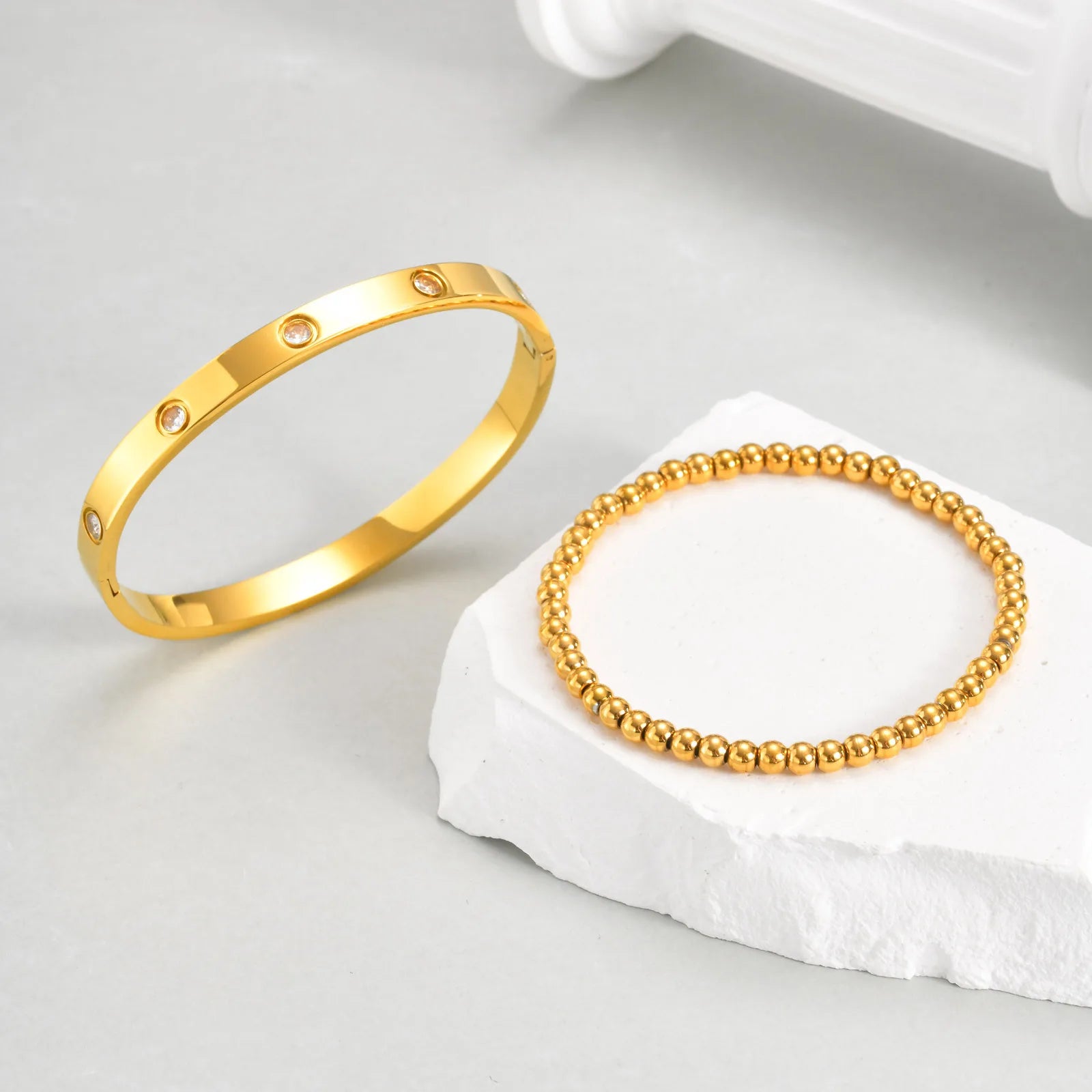 Simple Stacked Gold Plated Beads Bracelets
