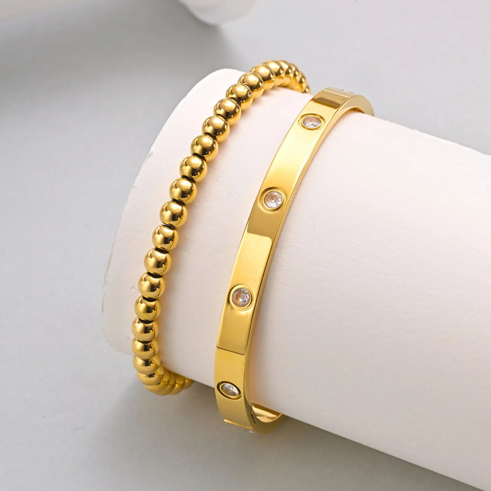 Simple Stacked Gold Plated Beads Bracelets
