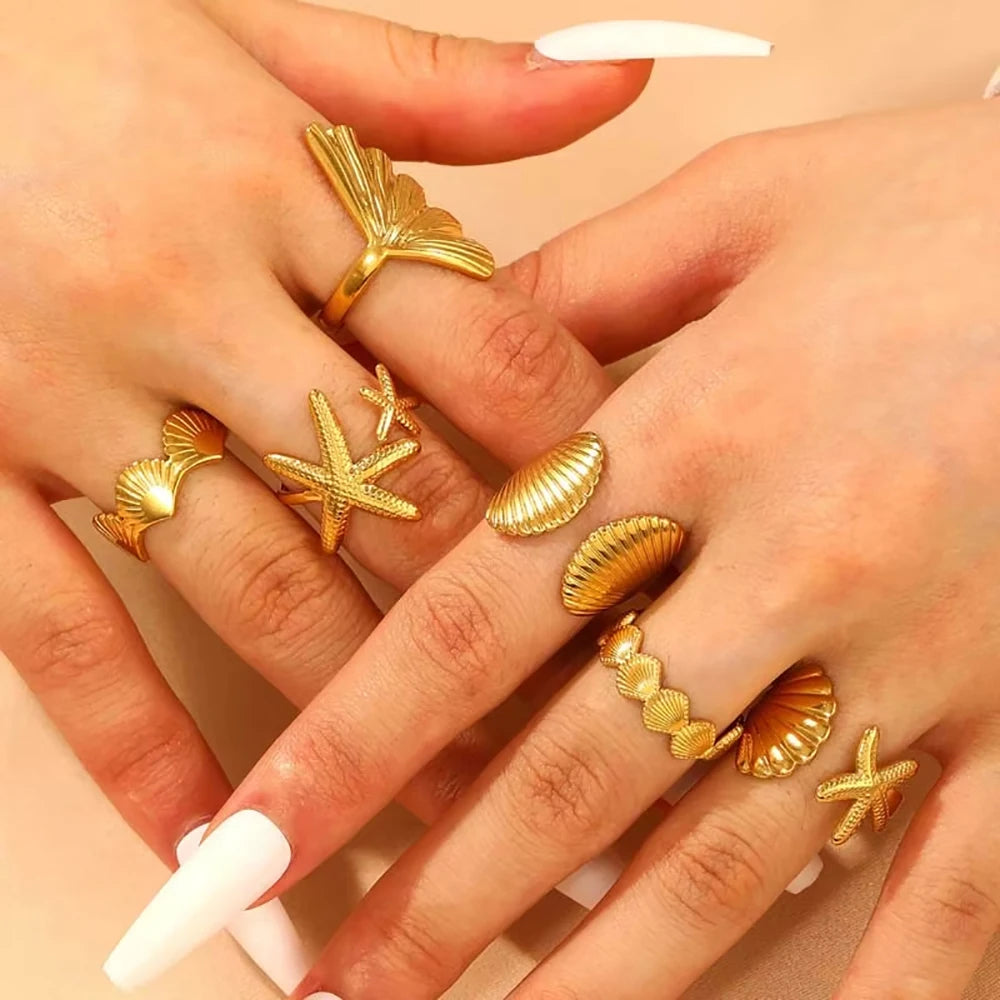 Starfish Shell Open Rings