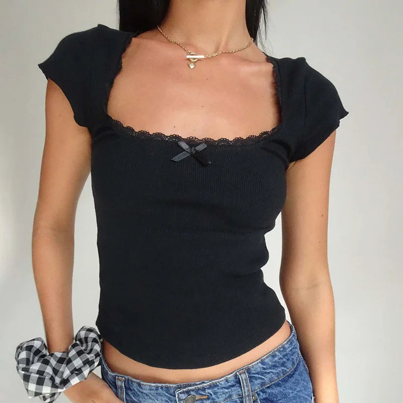 Vintage Baby Tee Cottage Knitted T-Shirt