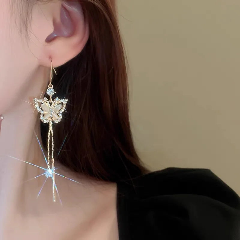 Zircon Butterfly Tassel Earrings