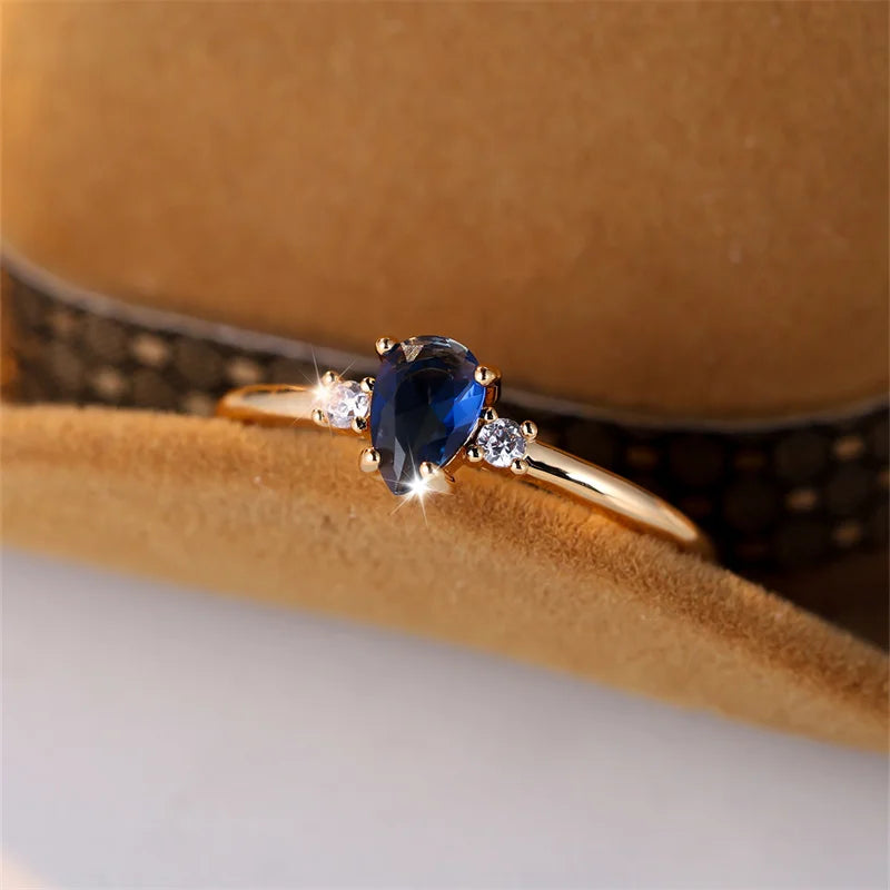 Minimalist Pear Cut Royal Blue Stone Rings