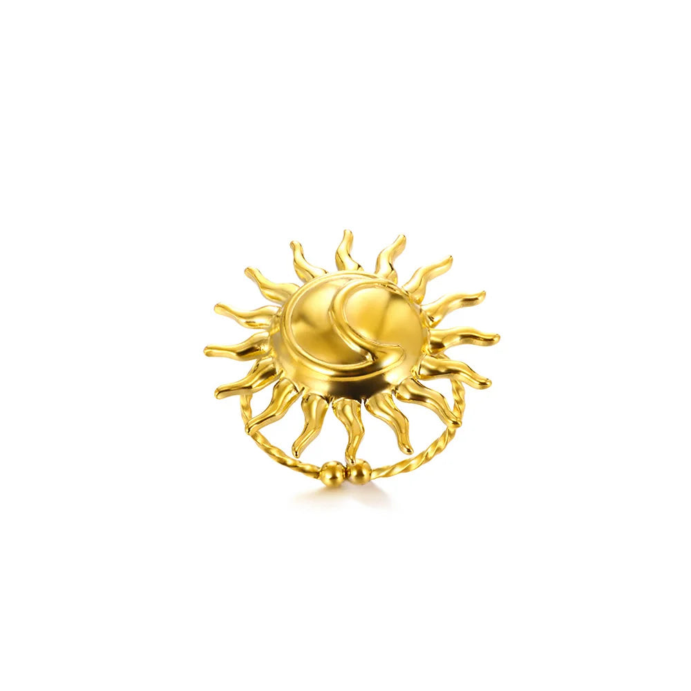 Elegant Stainless Steel Big Bloom Flower Rings