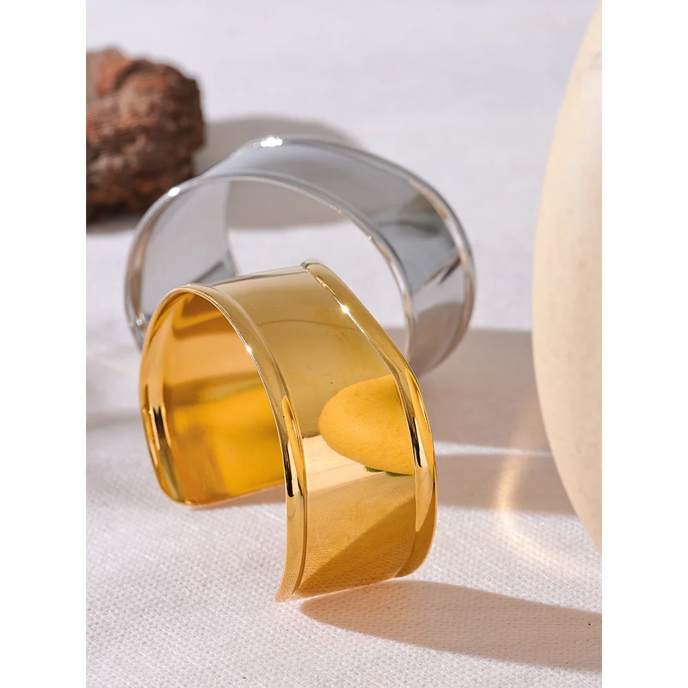 Stainless Steel Metal Wide Cuff Open Bracelet