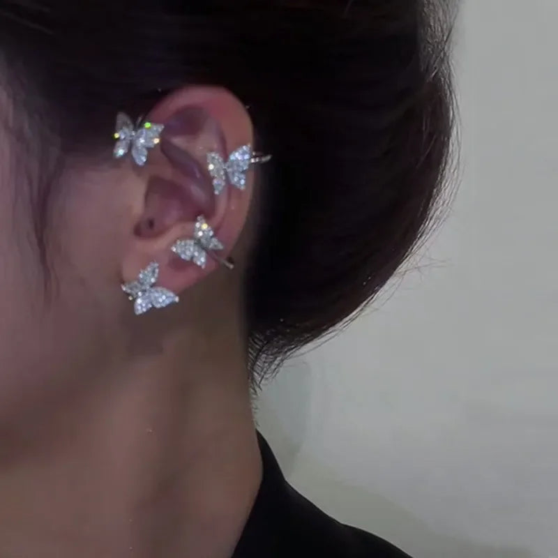 Silver Plated Metal Butterfly Ear Clips