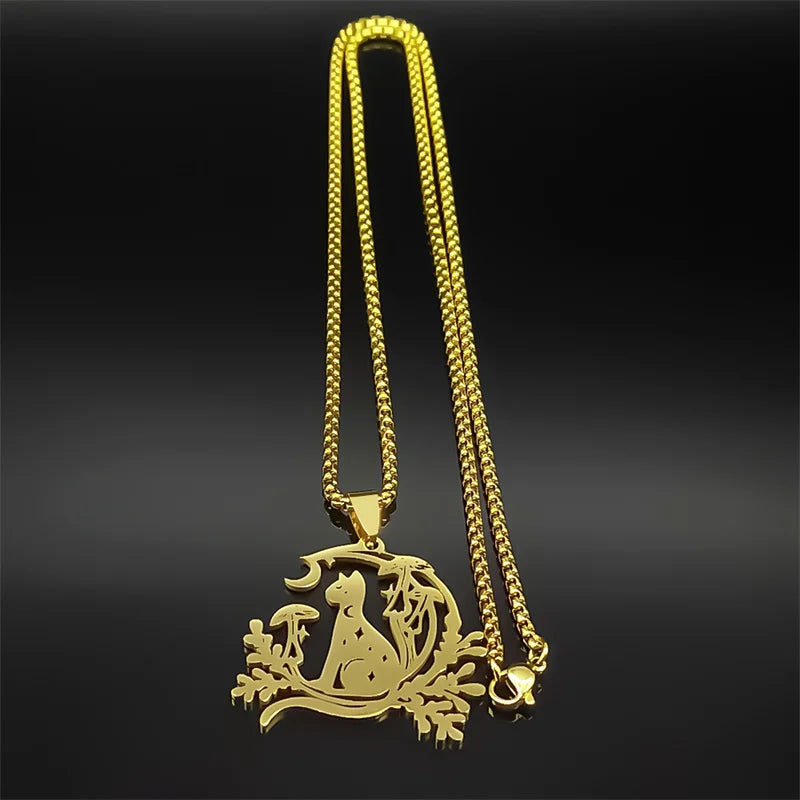 Night Witchcraft Black Cat Pendant Necklace