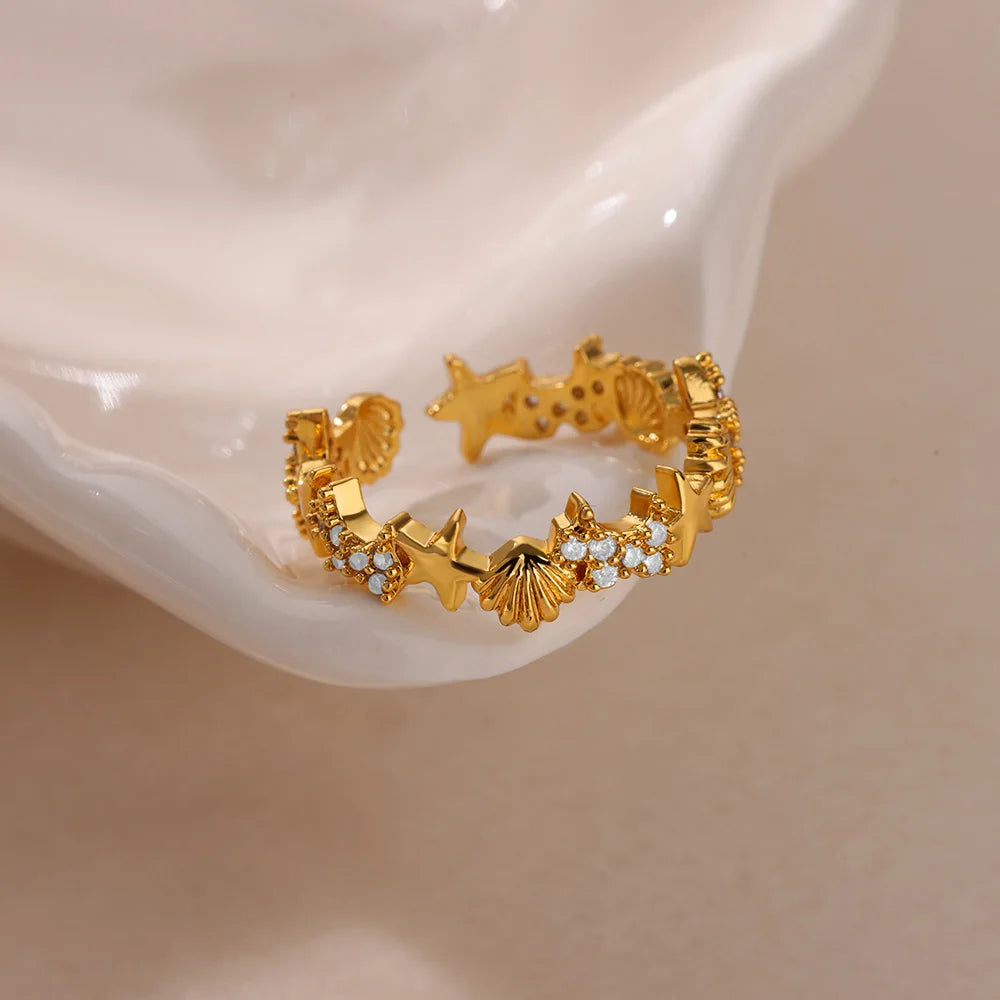 Starfish Shell Open Rings