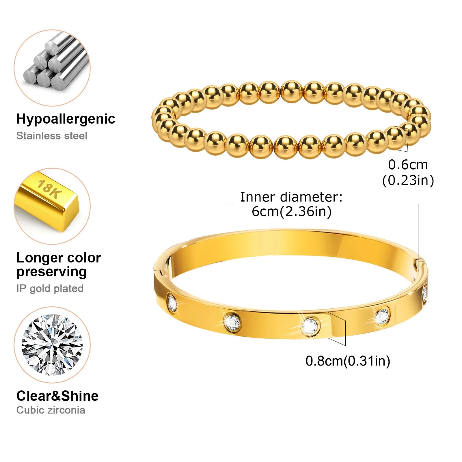 Simple Stacked Gold Plated Beads Bracelets
