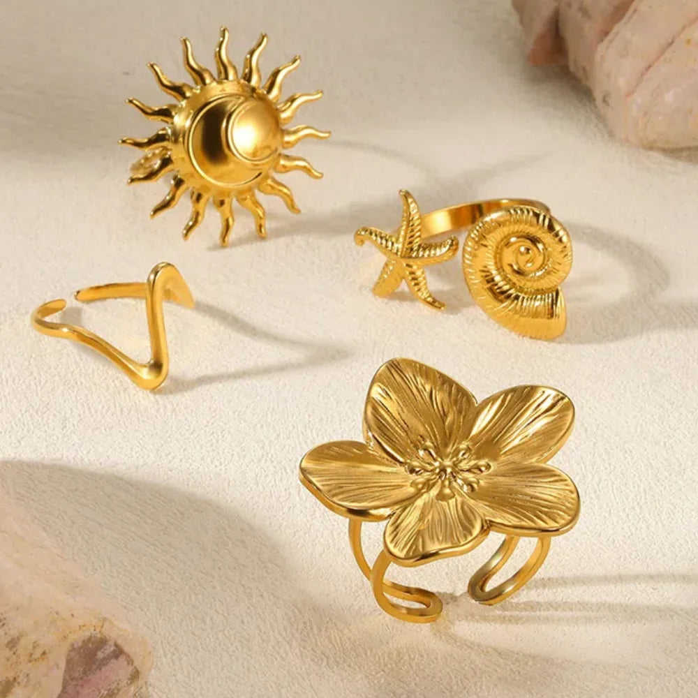 Elegant Stainless Steel Big Bloom Flower Rings