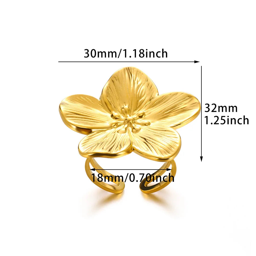 Elegant Stainless Steel Big Bloom Flower Rings