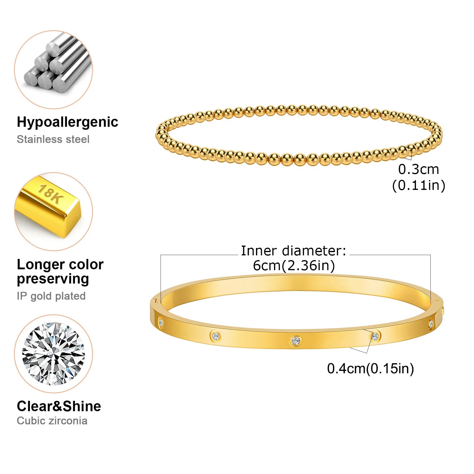 Simple Stacked Gold Plated Beads Bracelets