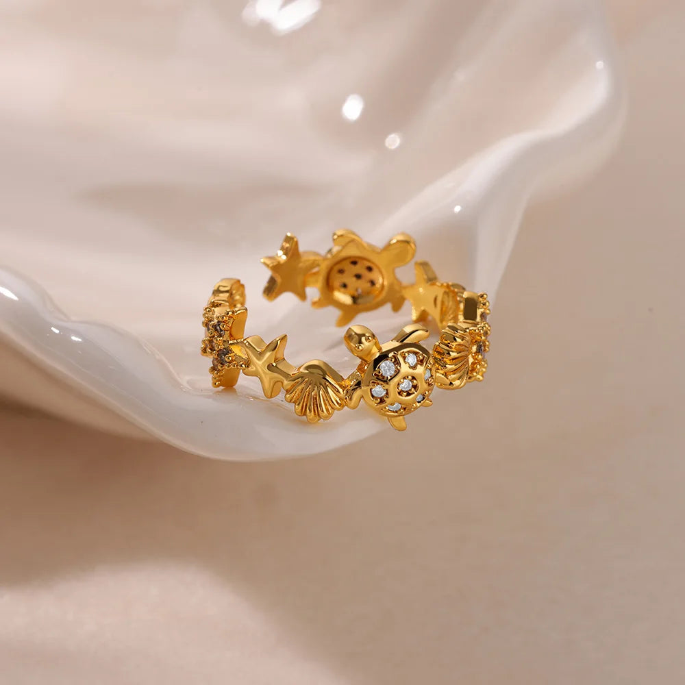 Starfish Shell Open Rings